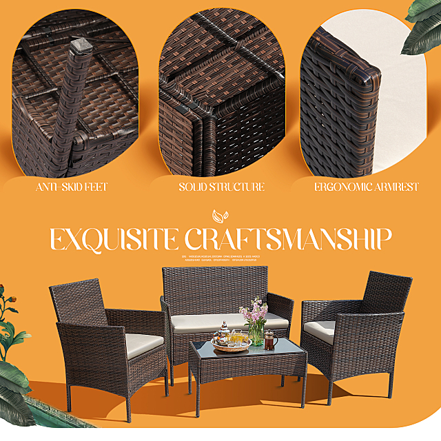 Outdoor Furniture PE Rattan Wicker Chairs Set and Table