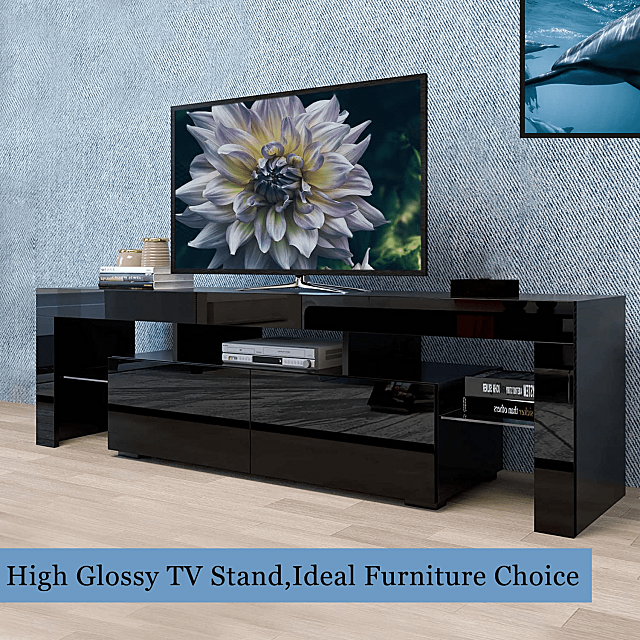 tv console with LED Lights and Glass Shelves