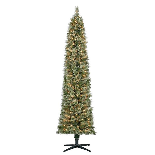 7-Foot Pencil Artificial Pine Slim Christmas Tree with Lights