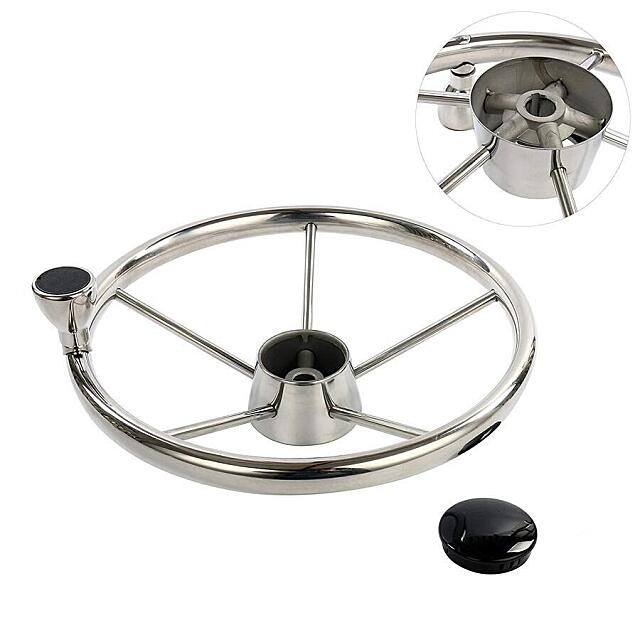 5-spoke 13-1/2 Inch Destroyer Style Stainless Boat Steering Wheel with Knob (M)