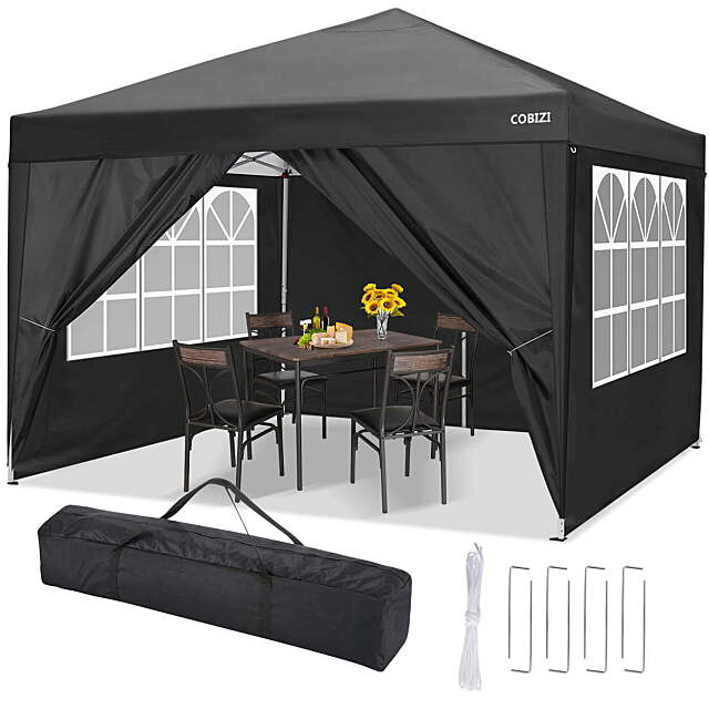 10' x 10' Canopy Pop-Up Anti-UV Waterproof Outdoor Tent Portable Party Tent Gazebo with 4 Removable Sidewalls 