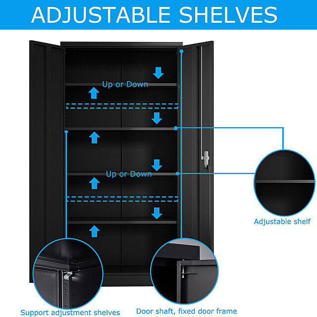 Tall Garage Tool Storage Cabinet with 2-door & 4 Adjustable Shelves