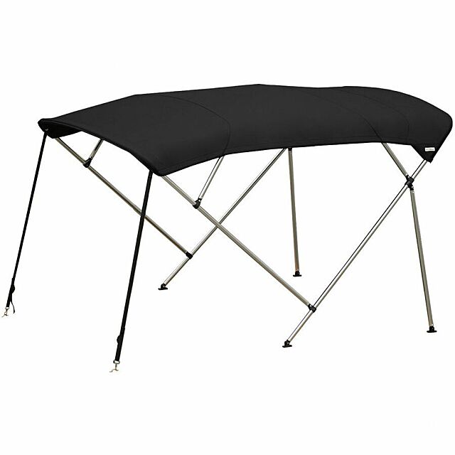 black Bimini Top 4 Bow Boat Cover 8ft Long With Rear Poles